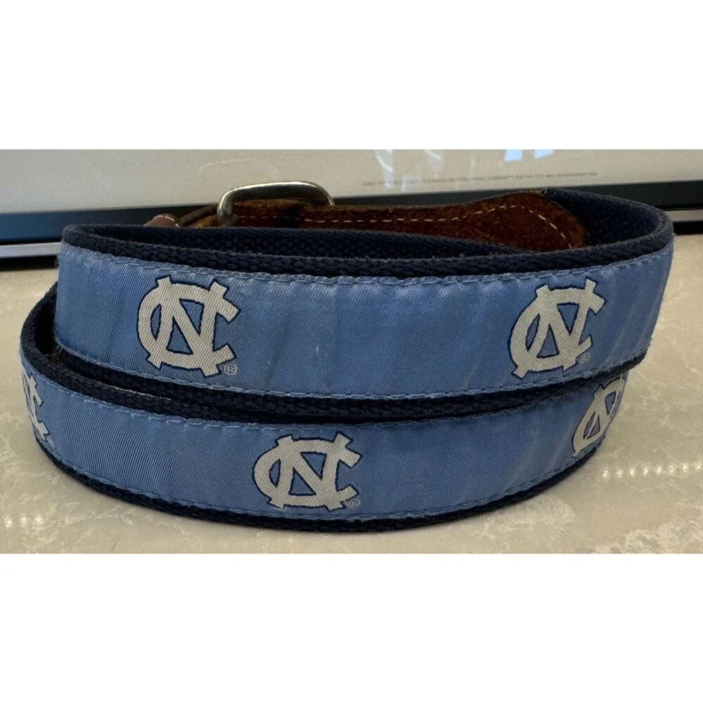 North Carolina Tar Heels - Canvas Leather Belt - Size 30 - Carolina Blue